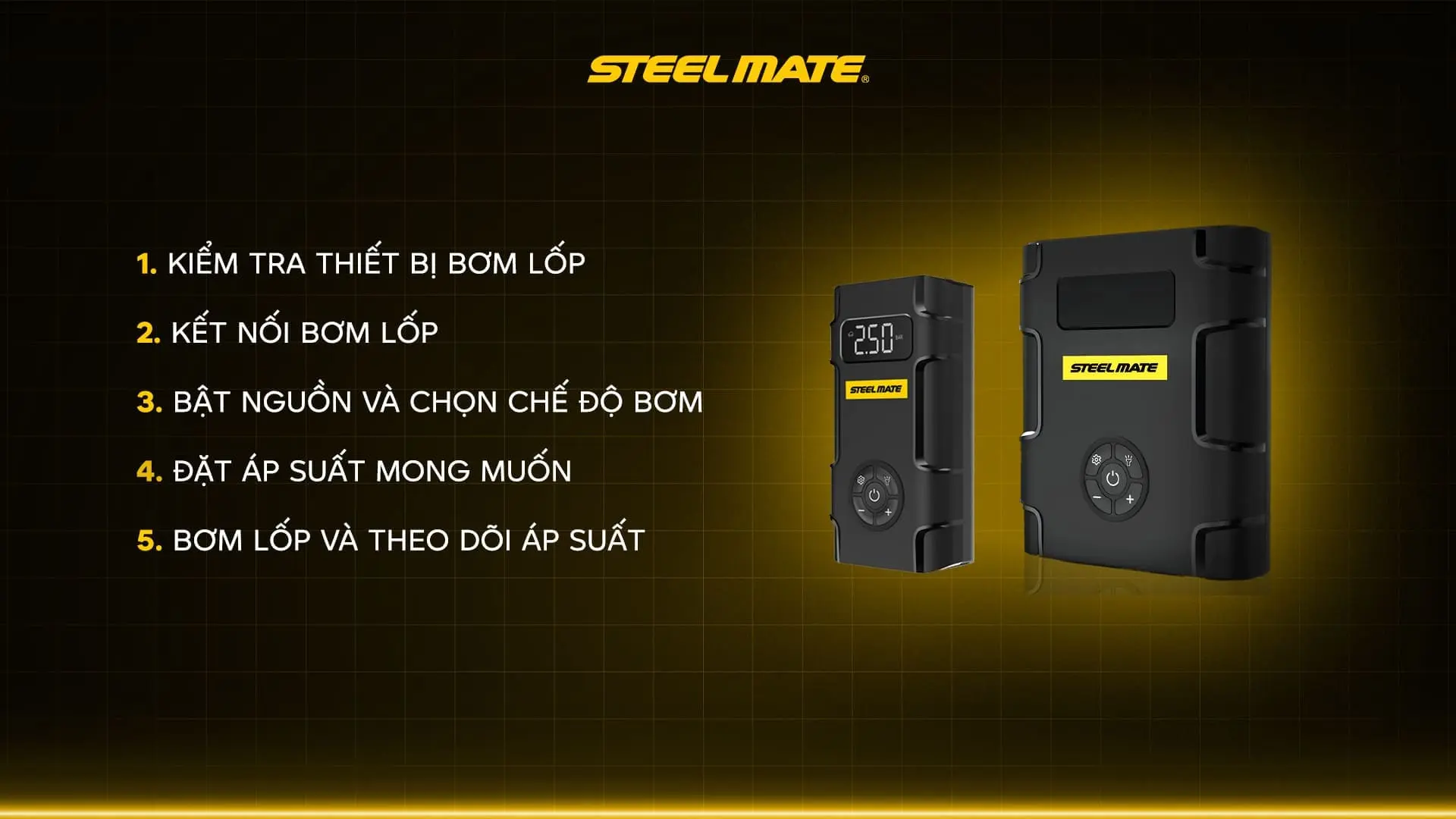 Hướng dẫn sử dụng bơm lốp mini STEELMATE đơn giản